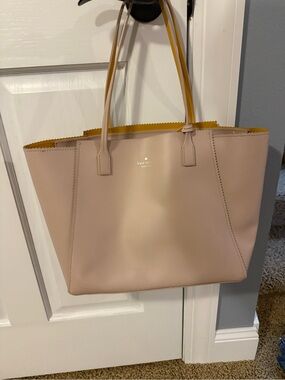 kate spade blush tote with yellow interior trim